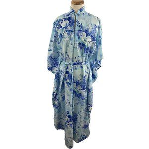 Vintage Ja-Na of Hawaii Women's Muumuu Kaftan Maxi Dress Hawaiian Blue Floral OS
